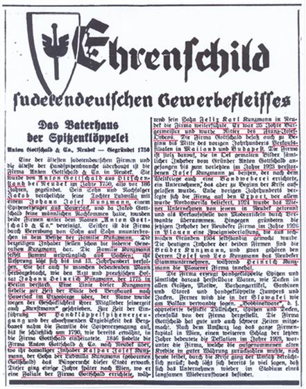 Zeitungsartikel über die Firma Anton Gottschald & Co. in Neudek