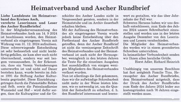 Heimatverband und Ascher Rundbrief